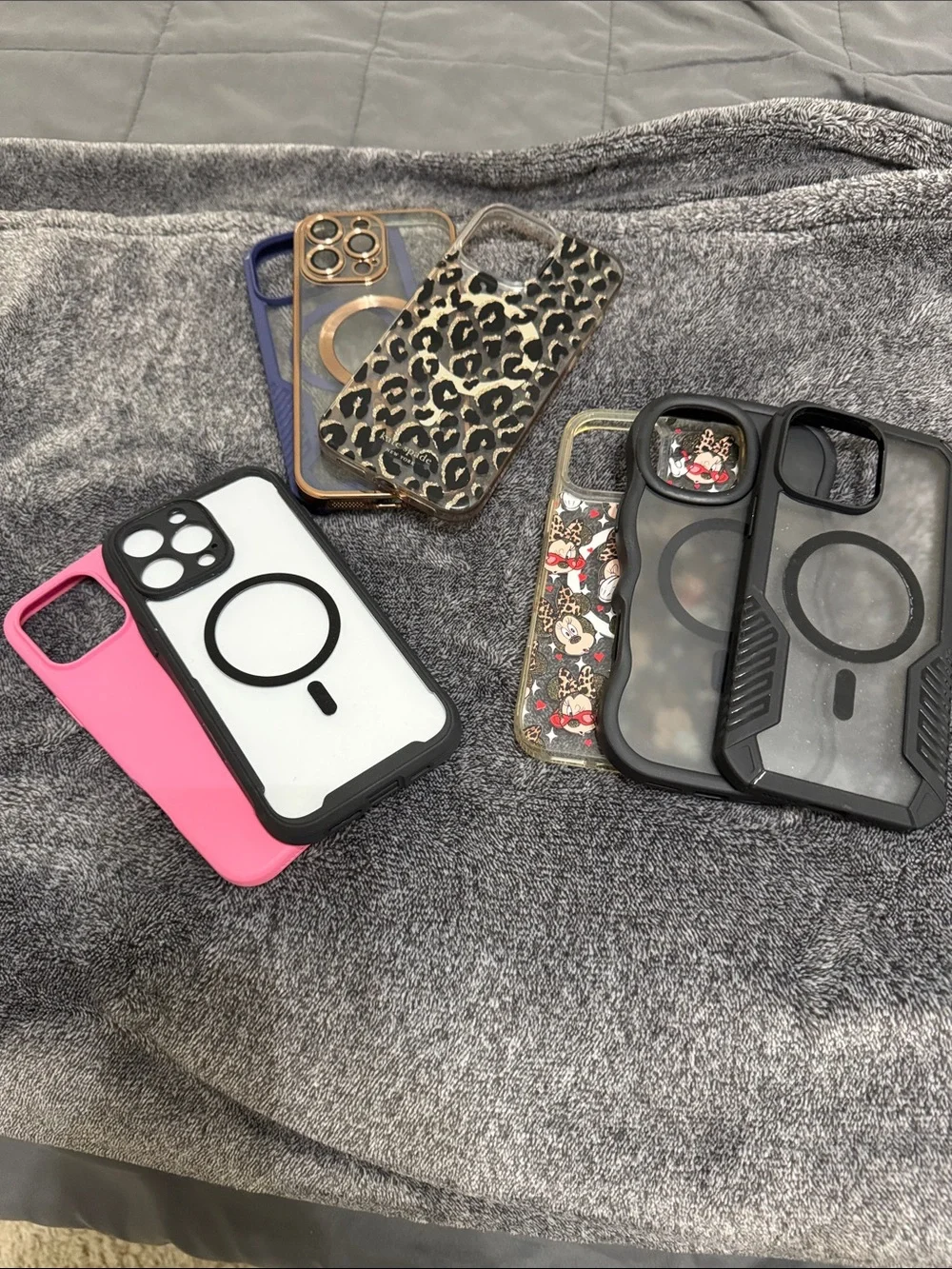 Apple Mixed Phone Case Bundle in Pink, Black, Leopard, Clear, and Gold Accents